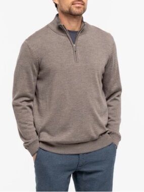 Ash & Erie Merino Wool Quarter Zip Sweater Taupe Medium NWOT